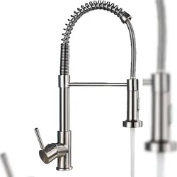 KLARWERK® Bernd | Gastronomie Küchenarmatur Silber gebürstet Feder | Edelstahl Wasserhahn Küche | Mischbatterie 360° drehbar | Hochdruck 2 Anschlüsse