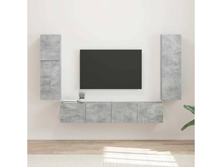 TV-Schrankset 4 stk Betongrau Holzwerkstoff Wandschrank Wohnzimmer 4 stk, Betongrau, Holzwerkstoff, Wandmontage, verschiedene Größen, Stauraum, moderne Ästhetik