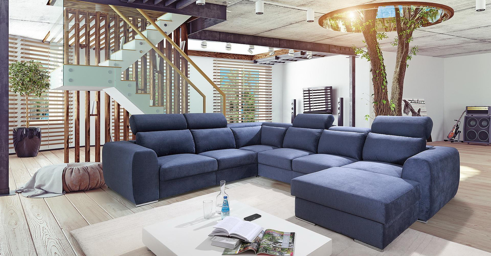 Moderne U-vormige hoekbank AEA in textiel voor de woonkamer
