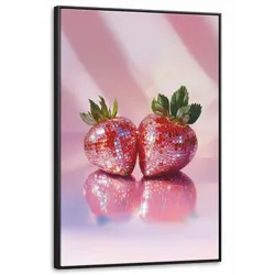 LEINWAND Bilder mit Rahmen - Disco - Obst - Glitzer - Erdbeere - 80x120