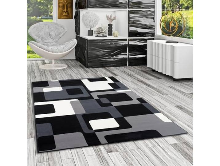 Pergamon Teppich Modern Trendline Schwarz Grau Retro 5 Größen