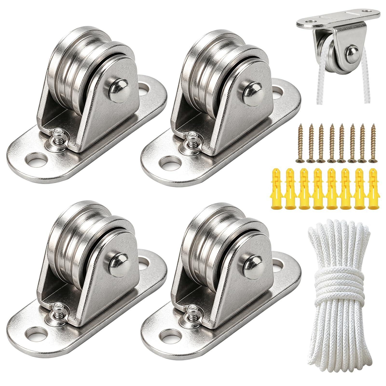 Dripio Set van 4 Vernikkeld Katrollen met 50 meter 5 mm Touw en Kogellagers