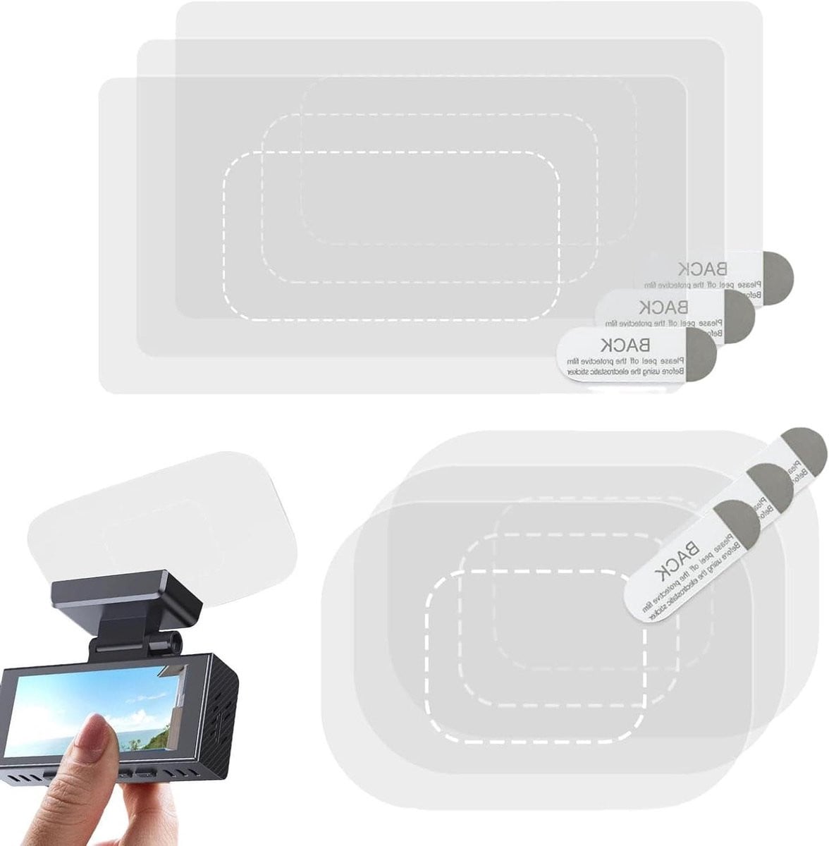Dashcam Voorruit Stickers - Montage Folie voor Dashcam Installatie - 6 Stuks - Transparant
