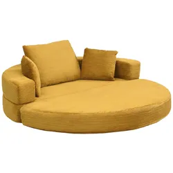 Merax Modulares 2-in-1 Bodensofa & Bett – rundes Lounge, Multifunktionales Boneless Klappsofabett mit 3 Kissen, Cord, Gelb