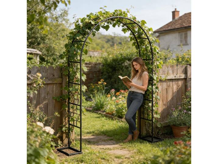 Arche de jardin en métal robuste en fer forgé, treillis de fond pour plantes grimpantes, pour jardin, pelouse, cour arrière, mariage, fiançailles