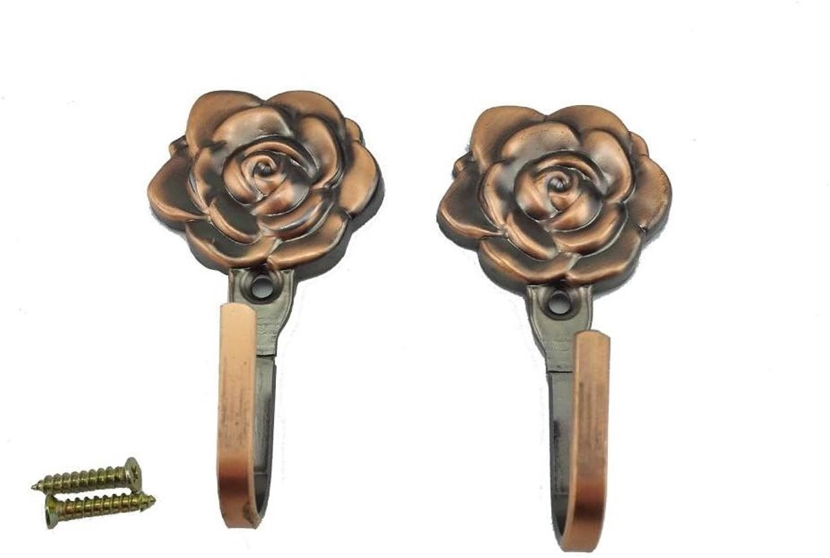 Rose Patroon Wandhaken in Vintage Europese Stijl - Koperrood - 9 x 4,5 cm