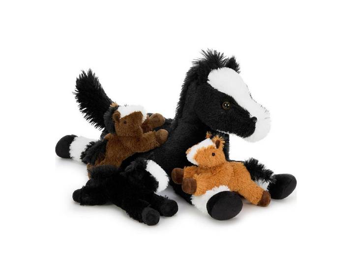 LuxusKollektion Kuscheltier Kuscheltier Pferd Set 50cm 4er Pony 3 Baby Bauch Geschenk Black (1-St)