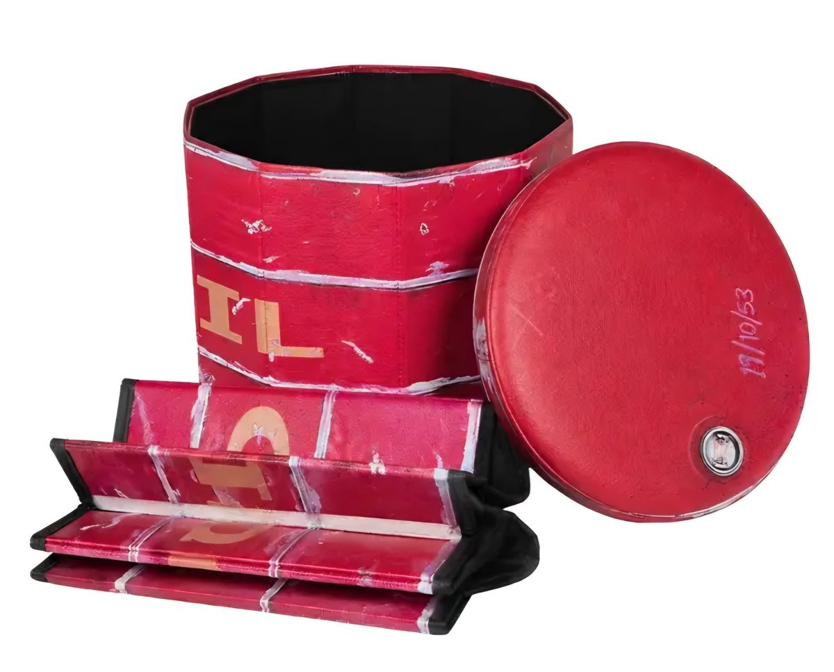 STAX Opvouwbare opbergpoef Oil print met faux leer