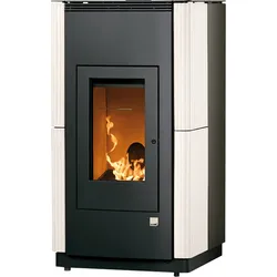 Pelletofen Ecomat 6 8 kW - Ofenkacheln: quarz-weiß (geriffelt) - Korpus: graphit