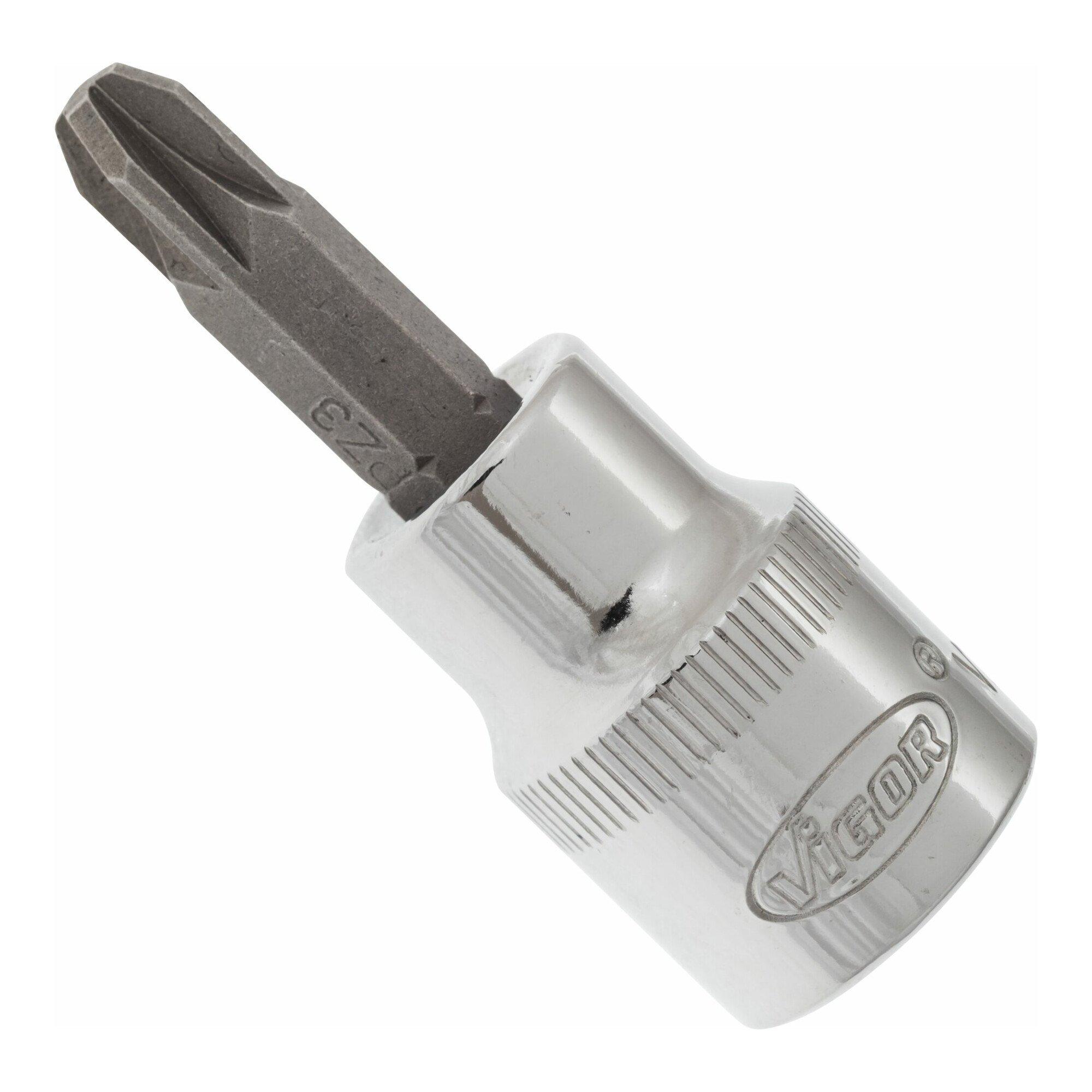 VIGOR Innenvierkant Antrieb 10 = 3/8 Zoll Schraubendreher-Einsatz Pozidriv-Profil (PZ) V2289N ∙ Vierkant hohl 10 mm (3/8 Zoll) ∙ Pozidriv Profil PZ ∙ )
