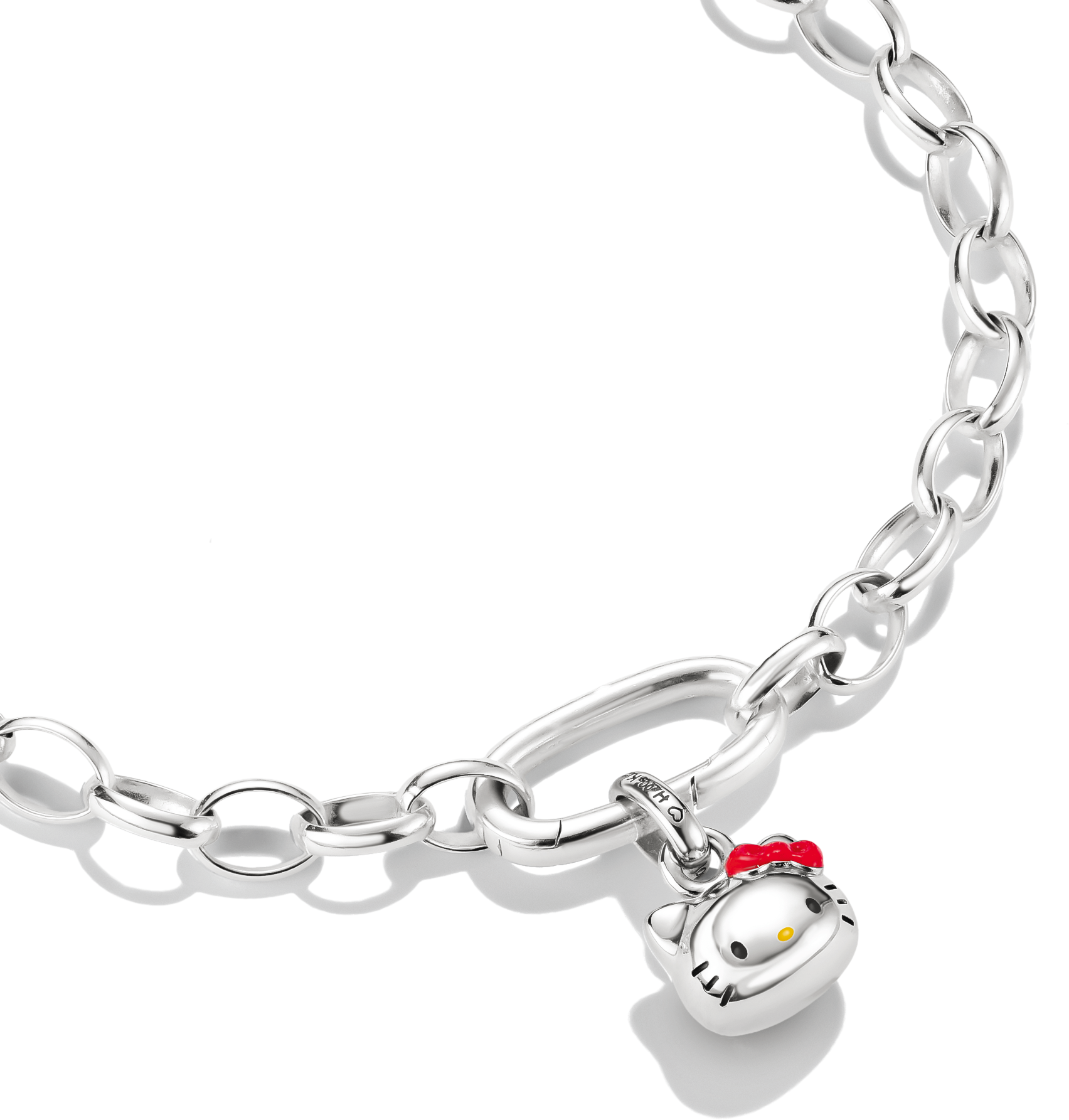 Charm-Einhänger THOMAS SABO "THOMAS SABO ♡ Hello Kitty Charm mit roter Schleife - Original", rot (silberfarben, schwarz, rot, gelb, pink), Charms, Metall, Charm-Einhänger, Emaille
