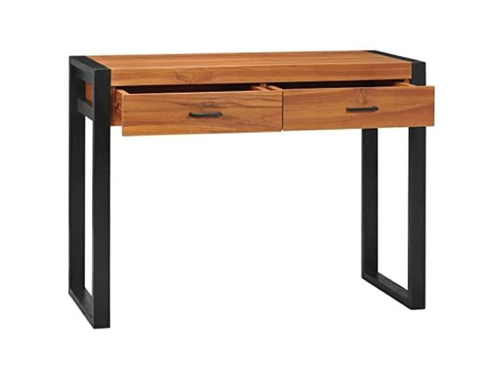HMDNGOUT Schreibtisch mit 2 Schubladen 100x40x75 cm Teakholz Massivholz, Rustikaler Stil, Vielseitig als Konsolentisch, Stabiler Holzrahmen