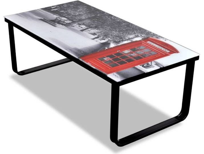 vidaXL Table basse avec motif de cabine téléphonique Plateau en verre