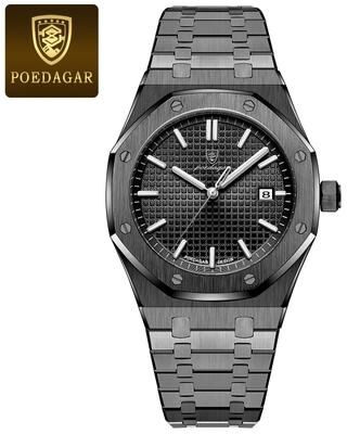 Fashion Sheath POEDAGAR Luxury Stainless Steel Quartz Watch For Men black Black