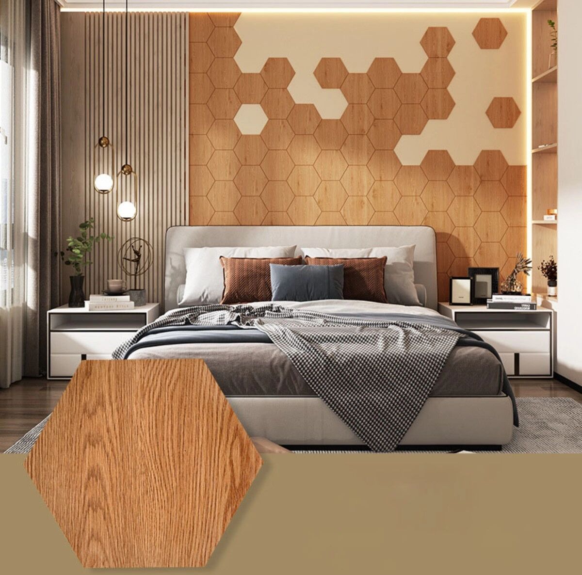 INF SXP selbstklebende sechseckige PVC-Wand- und Bodenfliesen mit Holzmaserung, 20 Stück, Khaki
