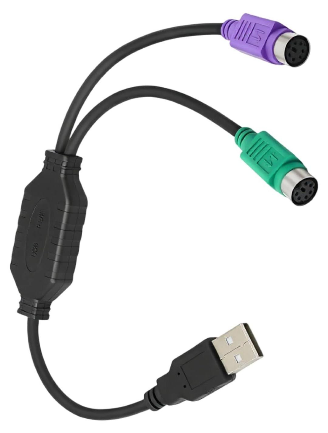 Lustrens PS/2 naar USB-kabel, actieve USB naar Dual PS/2 toetsenbordadapter, zwart