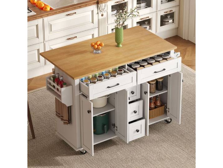 Modern kitchen trolley kitchen island with fold-down worktop and five drawers Mobile sideboard suitable for kitchen and dining room