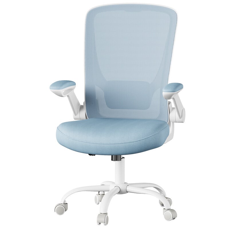 JOYFURNOS ergonomische bureaustoel met inklapbare armleuningen, blauw