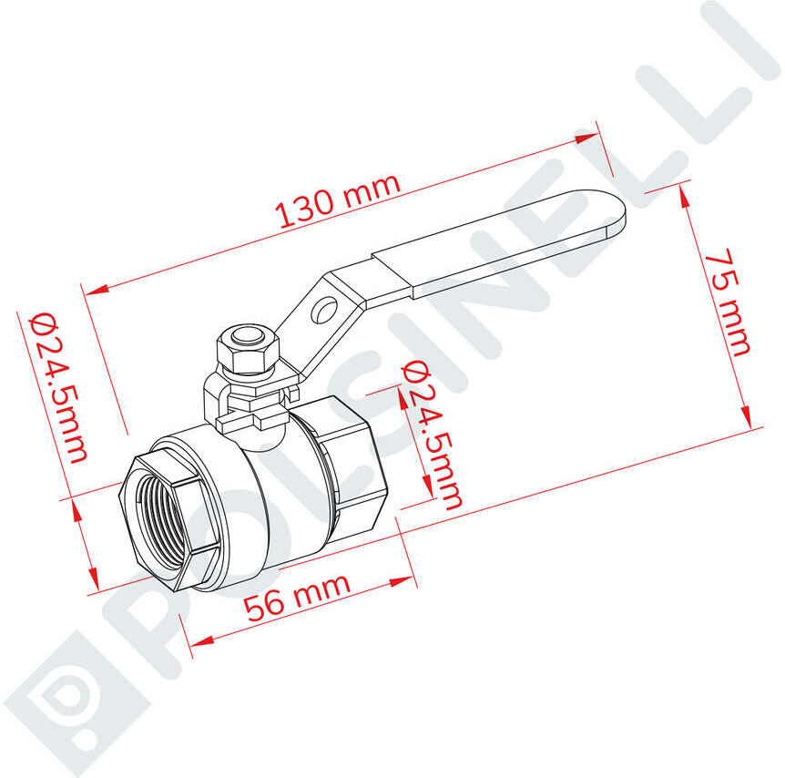 Polsinelli Vanne à boule Inox 3/4" F/F