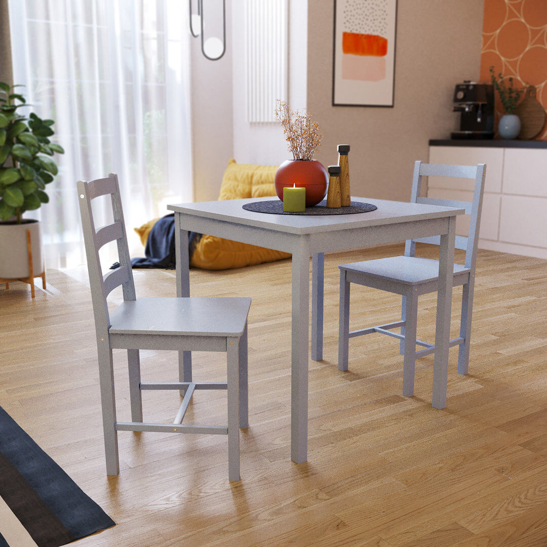 Marlow Home Co. Maymie 2 - Person Pine Solid Wood Dining Set Grey 2