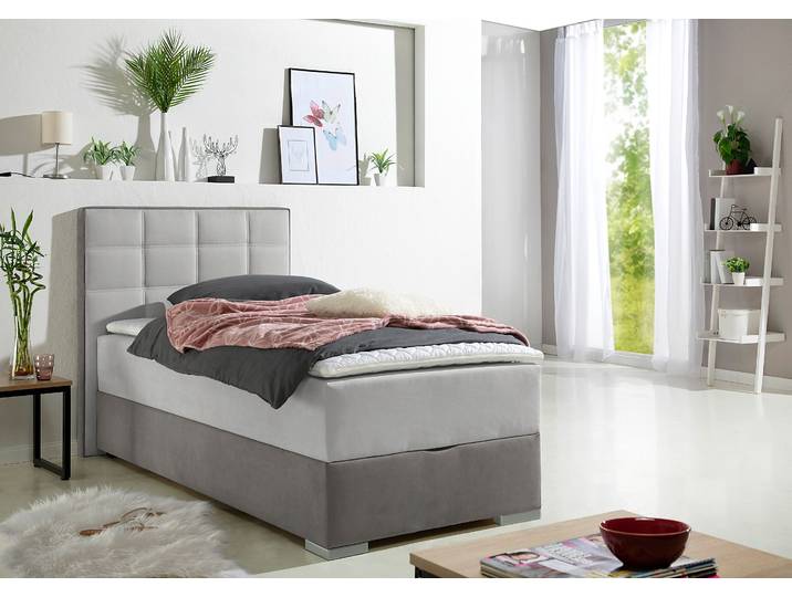 Boxspringbett MAINTAL, grau (hellgrau), L:210cm, Bezug Microfaser aus 100% Polyester, Komplettbetten, Boxspringbett, mit Bettkasten und Topper
