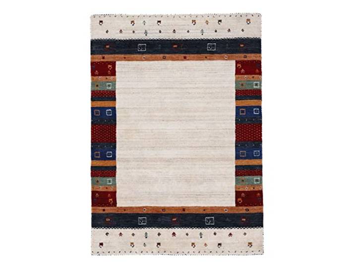 carpetfine Wollteppich Gabbeh Nura Beige 140x200 cm Moderner Teppich für Wohn- und Schlafzimmer