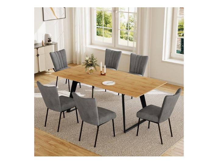 LuxusKollektion Esstisch Esstisch Ausziehbar 130 170 cm 1 Esstisch + 6 Graue Stühle Modell A (1-St)