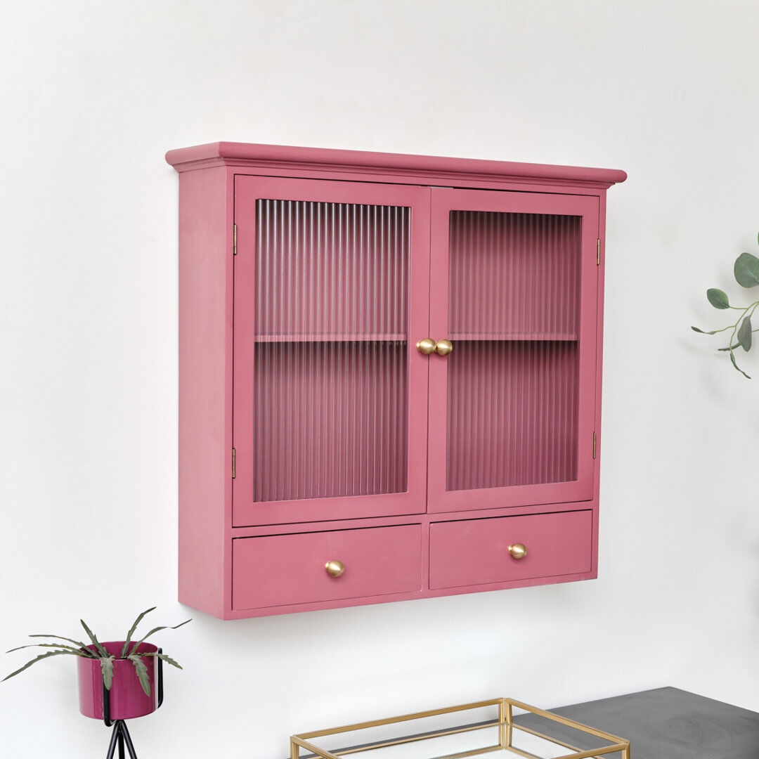 Melody Maison Pale Reeded Glass Wall Cabinet With Drawers Rose 70cm W X 64.5cm H X 17cm D
