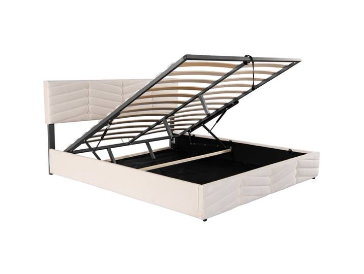 Lit coffre en velours polyester beige 160 x 200 cm