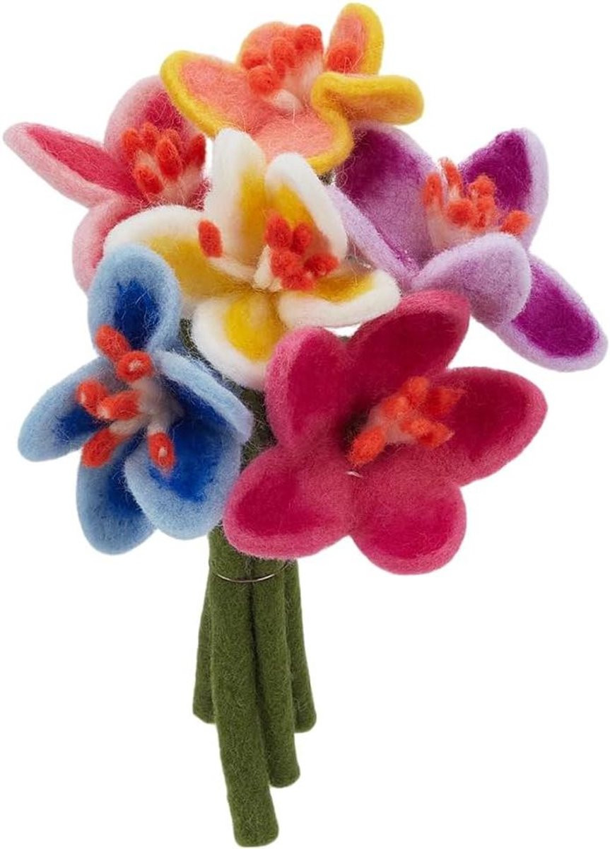Set van 6 multicolore kunstbloemen van vilt in de vorm van lelies voor huisdecoratie