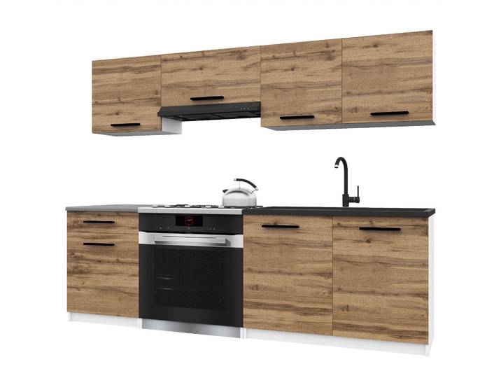 Belini Moderne Küchenzeile Küchenblock ITALIA 1 - Küchenmöbel 180cm Goldbraun - Einbauküche mit Hängeschränke, Unterschränke & Arbeitsplatten