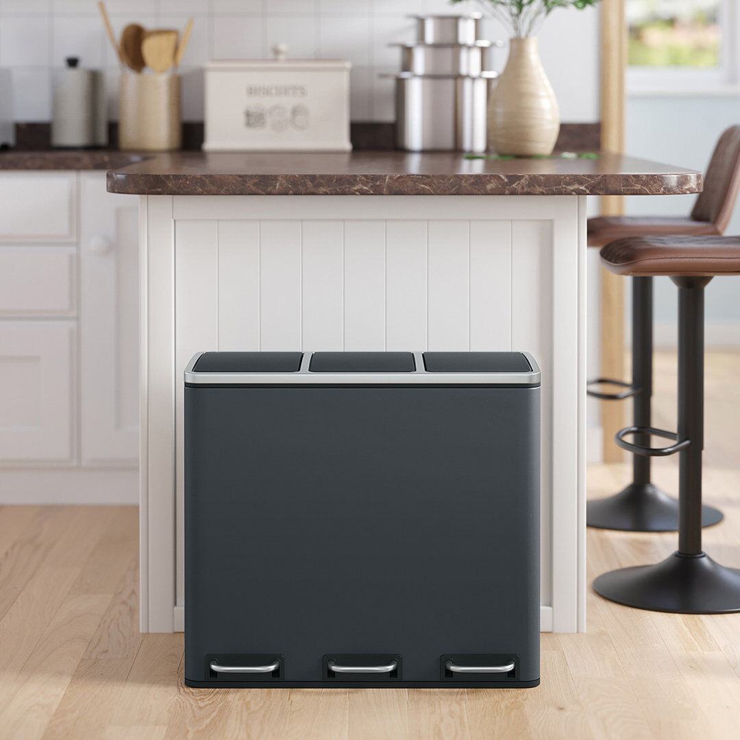 Songmics Steel Step On Multi-Compartment Rubbish & Recycling Bin - 54L Smoky Grey 54L