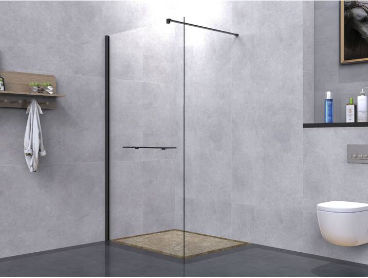 Walk-in-Dusche WELLTIME Plus , schwarz, B:100cm H:190cm, Duschwände, Walk-in-Dusche, Duschwand inkl. Ablage mit Handtuchhalter, mit Aluminium-Wandprofil