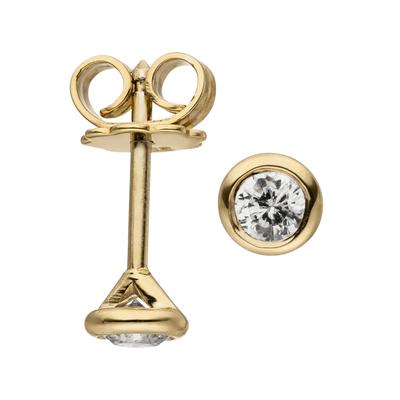 Paar Ohrstecker JOBO "Ohrringe Solitär Diamanten Brillanten 0,14 ct.", gelb (gelbgold 585), Ohrringe, Damen, 4,1mm, SI = kleine Einschlüsse, Diamanten Gelbgold 585, Diamanten, Gelbgold 585, 585 Gold