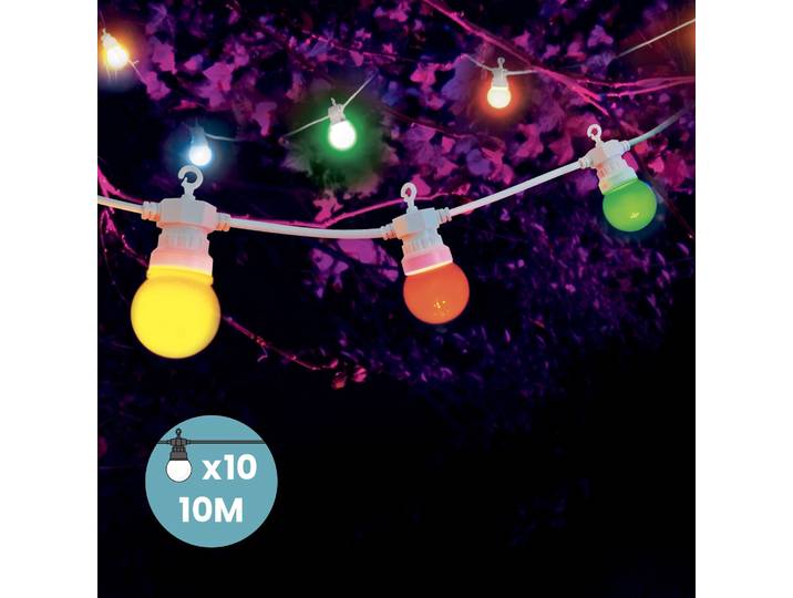 Guirlande Guinguette 10m Multicolore Cable Blanc - Guirlande Electrique Exterieur 10 Bulbes Multicolore - Guirlande Guinguette Exterieur Decoration Romantique\, Déco Pour Terrasse Et Jardin