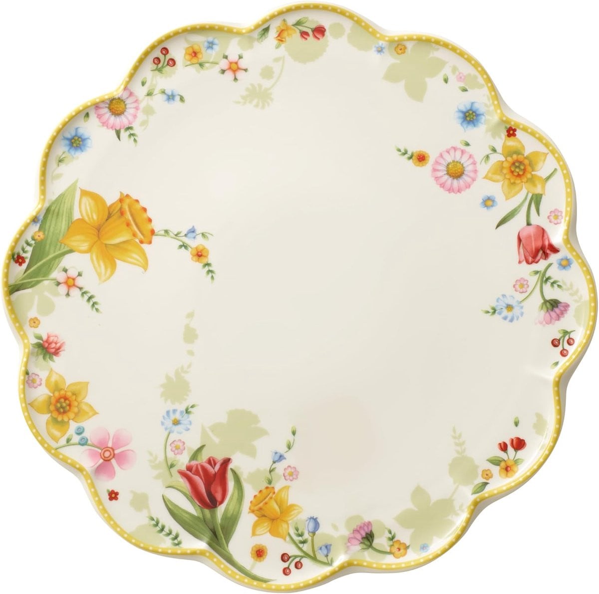 Taartschaal met bloemenmotief in wit multicolor, diameter: 33 cm
