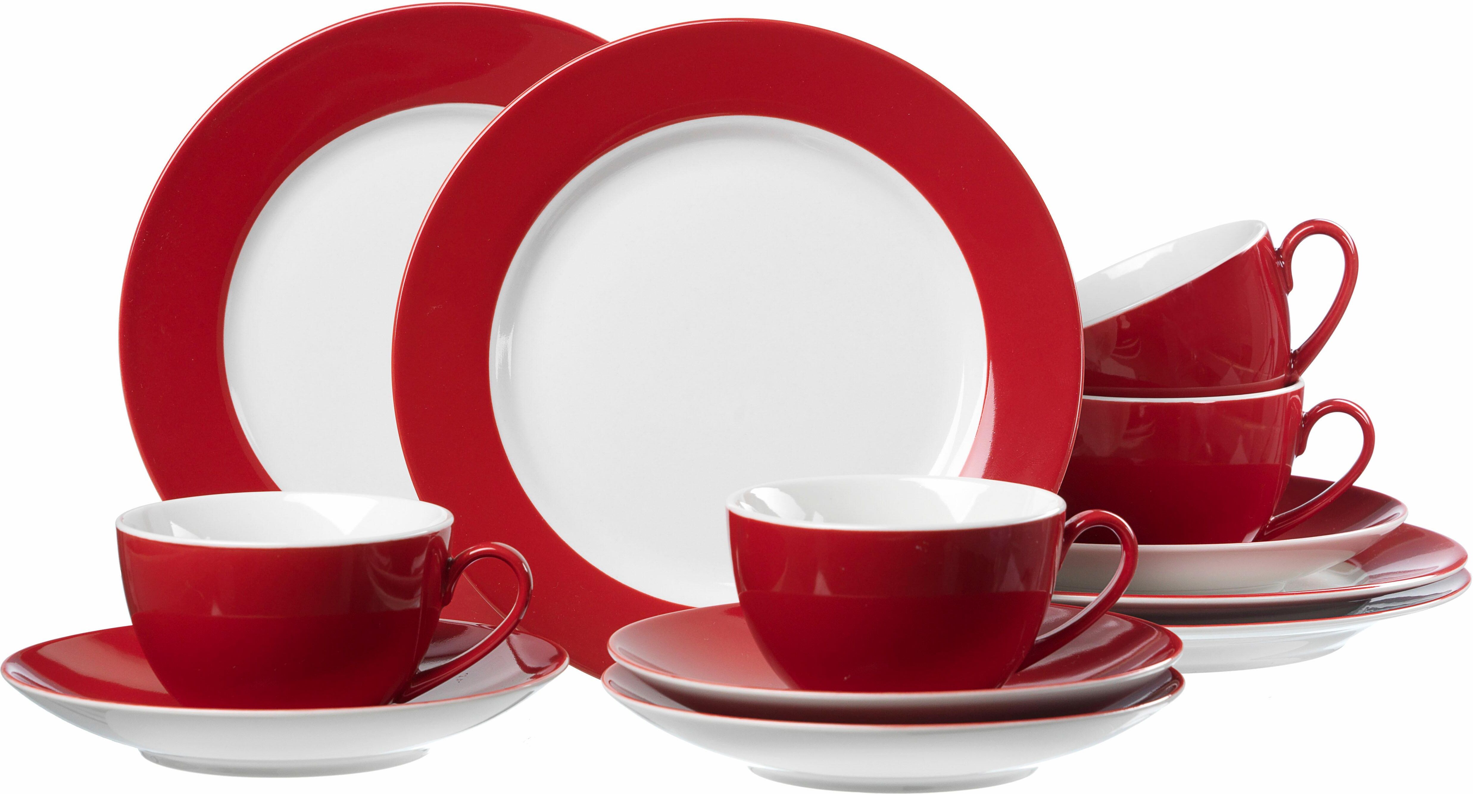 Kaffeeservice RITZENHOFF & BREKER "Geschirr-Set, Service", rot, 12 Stk., Porzellan, Geschirr-Sets, Kaffeeservice, 12 Teile, für 4 Personen rot 12 Stk.