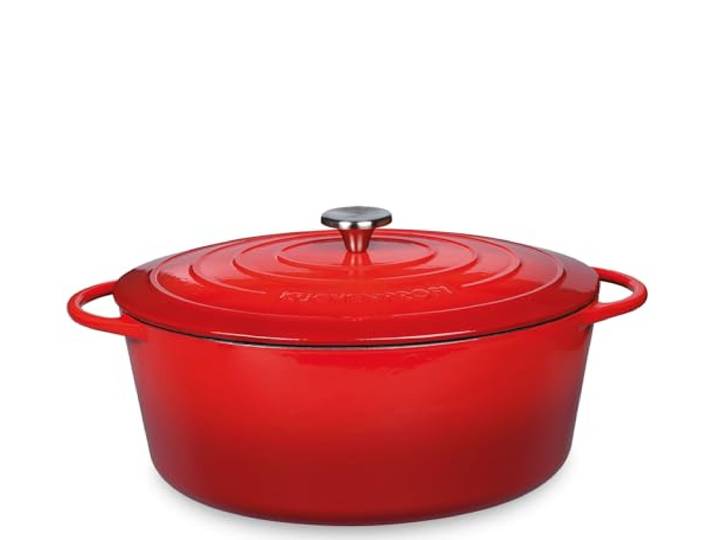 KÜCHENPROFI Gusseisen Bräter mit Deckel, rot/innen schwarz, 40 cm, Schmortopf, Auflaufform, Dutch Oven, Brotbacktopf, emailliert, für alle Herdarten(inkl. Induktion), zum Schmoren, Backen, Braten