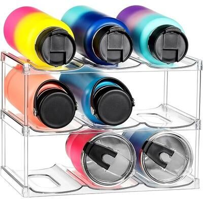 Uplift Essentials Stackable Clear Tumbler & Wide Diameter Water Bottle Rack 3 Tier Hold 9