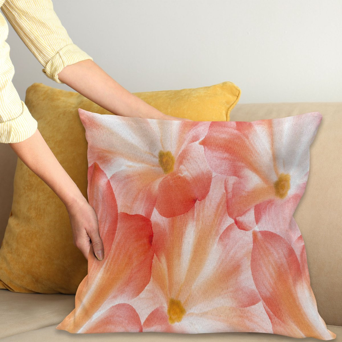 ABAKUHAUS Bloemen Sierkussenhoes, Salmon Koraal, 40 x 40 cm