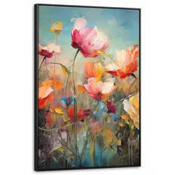 LEINWAND Bilder mit Rahmen - Blumen - Aquarell - Kunst - Botanisch - Natur - 90x140