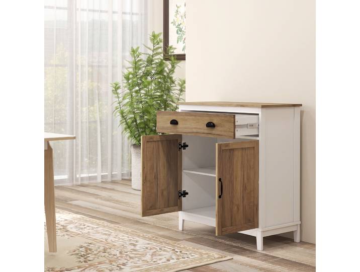 HOMCOM Meuble Rustique Blanc avec Armoire et Tiroir 78,5x39x89,4cm