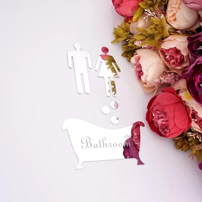 Uplift Essentials Acrylic Mirror Bathroom Signage Set Man And Woman Public Area Toilet Wall Decor Stickers silver