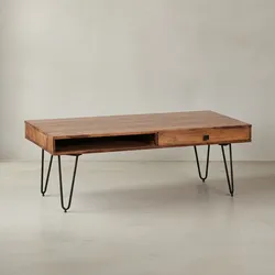 KADIMA DESIGN Couchtisch BALU mit Schubfächern: 110 cm breit, Sheesham Massivholz, Metallfüße, leichter Aufbau