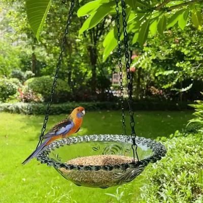 Inspire Select Flower Shaped Hanging Bird Feeder & Bird Bath Outdoor Garden Bird Water Tray With Chain 1 Layer Gray