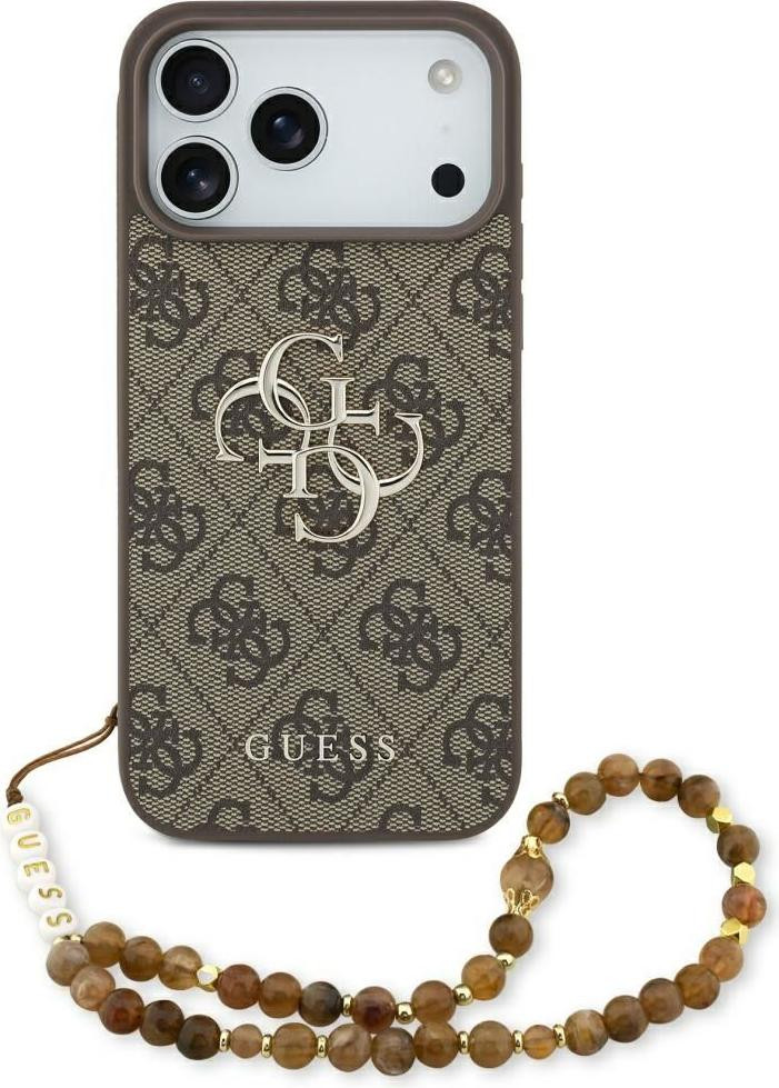 Guess telefoonhoesje voor iPhone 17 Pro Max, Bruin, PU-materiaal met band en 4G Classic Logo