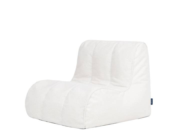 Pouf chauffeuse, fauteuil de sol en bouclette, ivoire