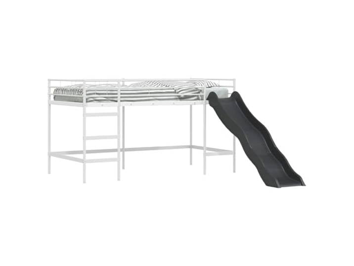 KKgypkn Kinder-Loftbett mit Rutsche Weiß und Anthrazit 90 x 200 cm, stabiles Stahl-Hochbett mit modernem Design, platzsparend für kleine Räume, inklusive Rutsche für spielerischen Spaß,
