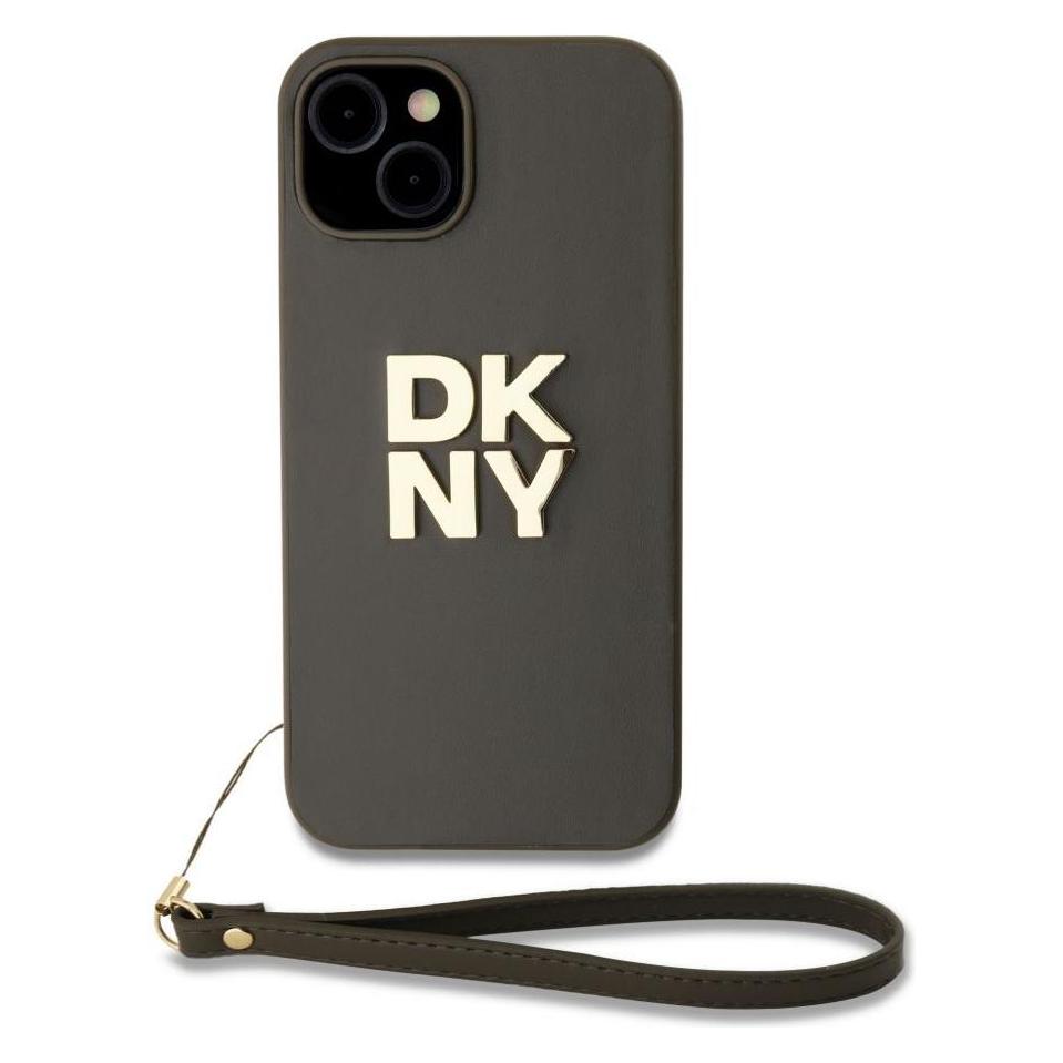 DKNY PU Leather Stack Logo Wrist Strap Case for iPhone 14 Brown (Apple iPhone 14) (DKHCP14SPBSWSA)