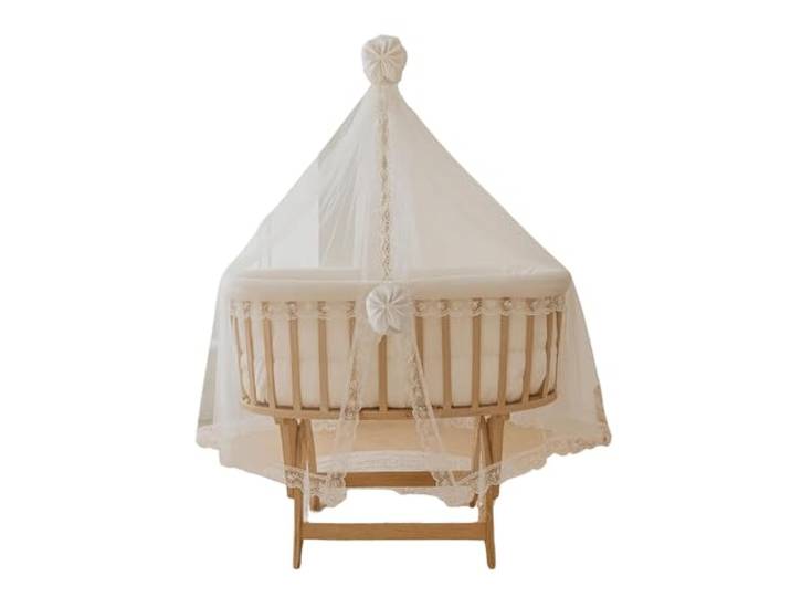 Bebek On For Babywiege aus massivem Buchenholz mit Schaukelfunktion und Feststellmechanismus, Holz Beistellbett für Neugeborene, Inklusive Matratze & Bettset aus Baumwolle, ca. 96 × 70 × 150 cm